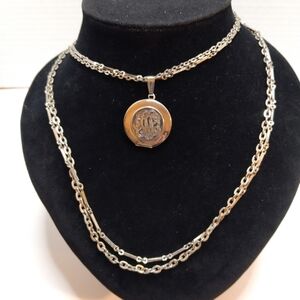 Silver Citation Brand Locket with Scrollwork on 4 Multi-Chain Layered Necklace
